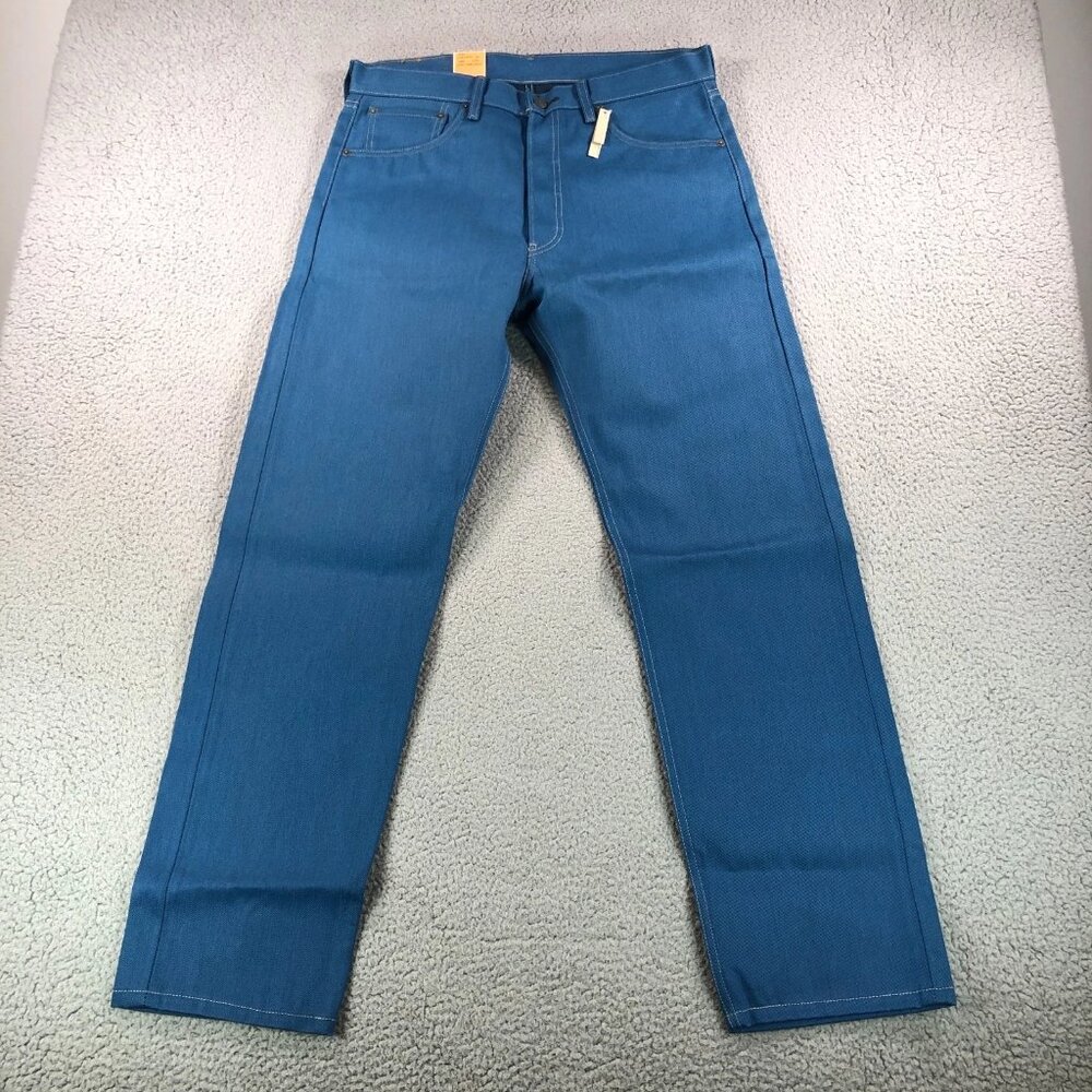 Levis Jeans Mens 34x32 Blue Denim Shrink To Fit Button Fly Straight Classic NEW